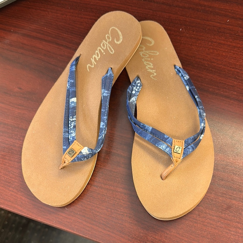 Cobian Navy and Tan Flip Flops